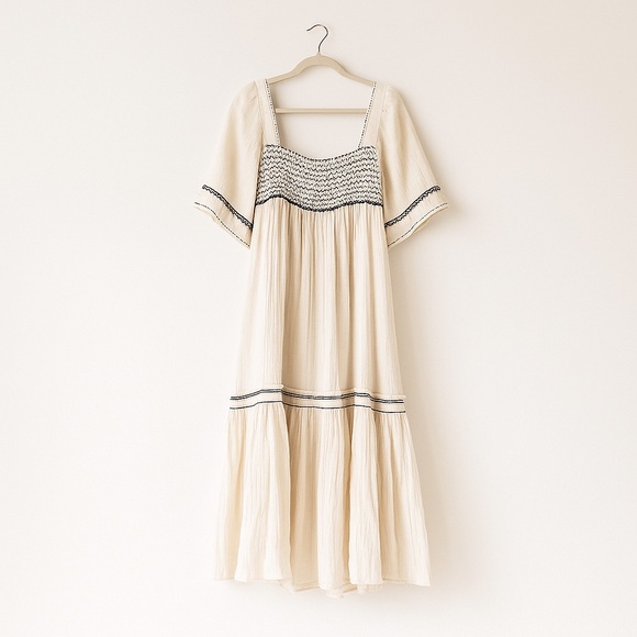 Free People I’m The One Maxi Dress | Boho Cotton Smocked Ivory - Picture 1 of 12
